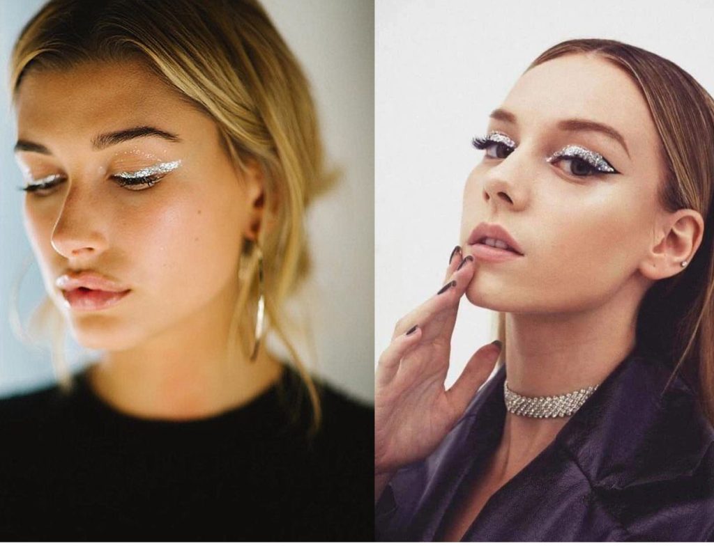 هیلی بیبر و بازیگر معروف سریال نخبه، استر اکسپوزیتو، همراه با خط چشم گلیتری 