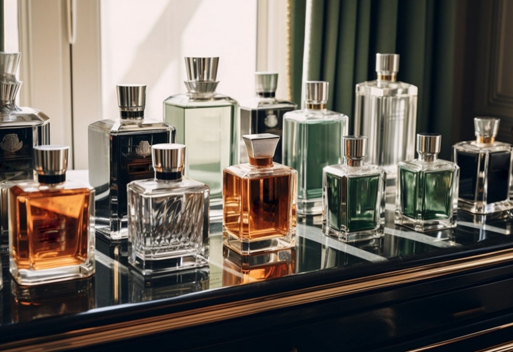 تعدادی عطر مردانه روی میز هستند