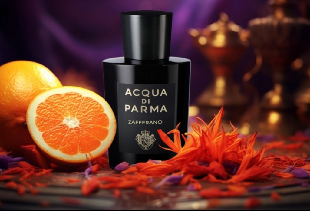 در این عکس، عطر مردانه برند Acqua Di Parma با بطری مشکی مشاهده میشود.