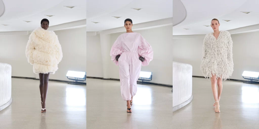 از راست به چپ لوک‌های شماره ۳۰، ۴۲ و ۱۴ در کالکشن لباس زنانه علایا