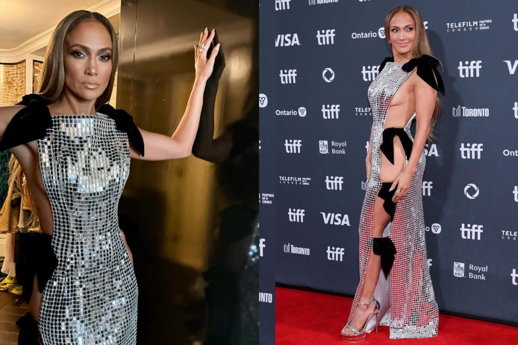 جنیفر لوپز در پیراهنی نقره‌ای متال از برند  tamara ralph