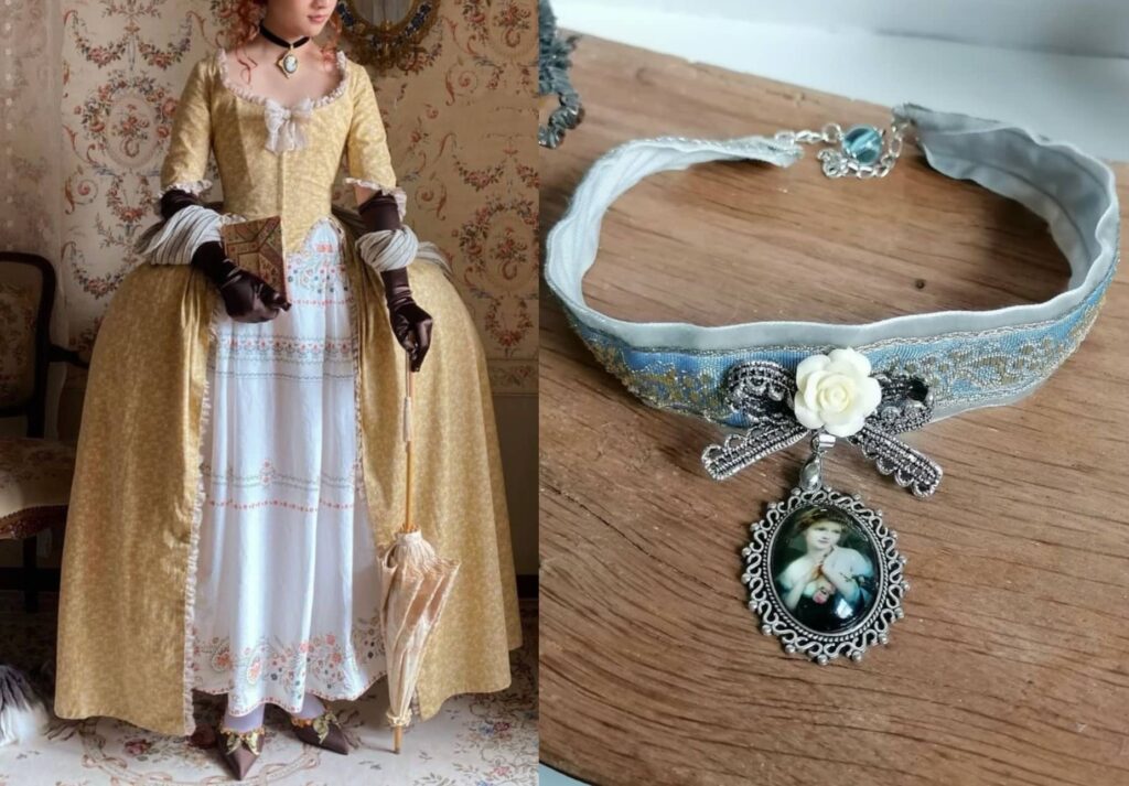 سبک روکوکو در طراحی لباس زنانه و استفاده آن‌ها از گردنبندهای چوکر