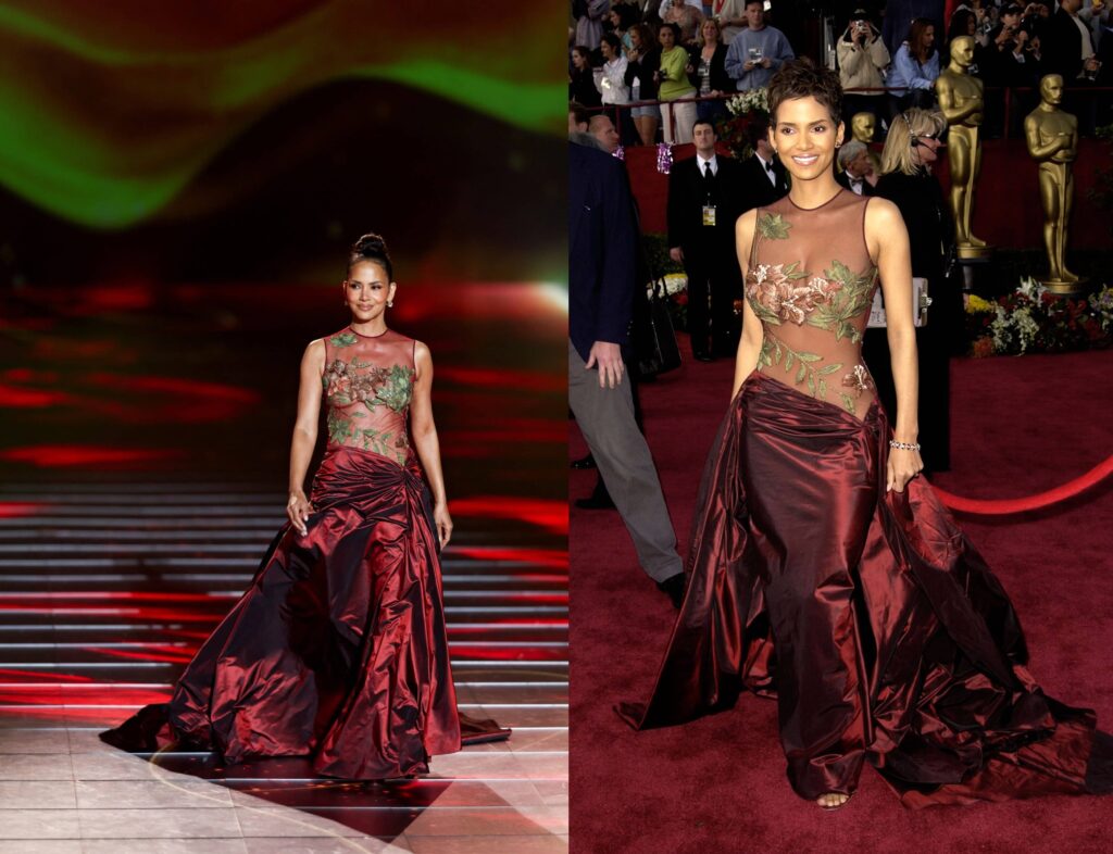 هلی بری در شو کالکشن لباس زنانه الی صعب و حضور او در اسکار ۲۰۰۲