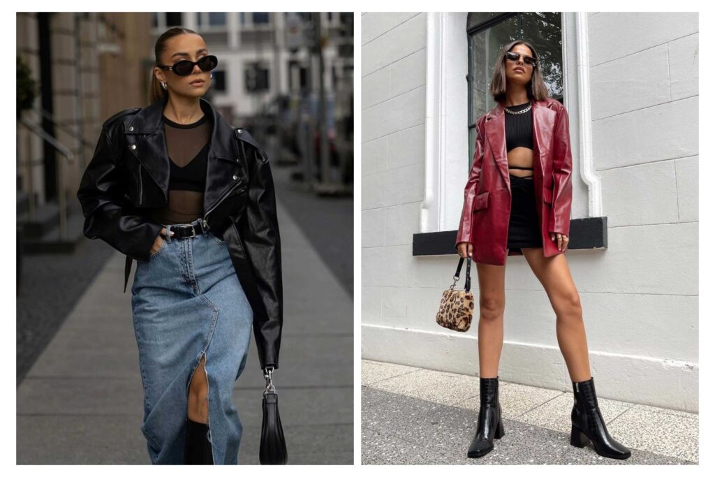 انواع استایل با کت چرم دخترانه 