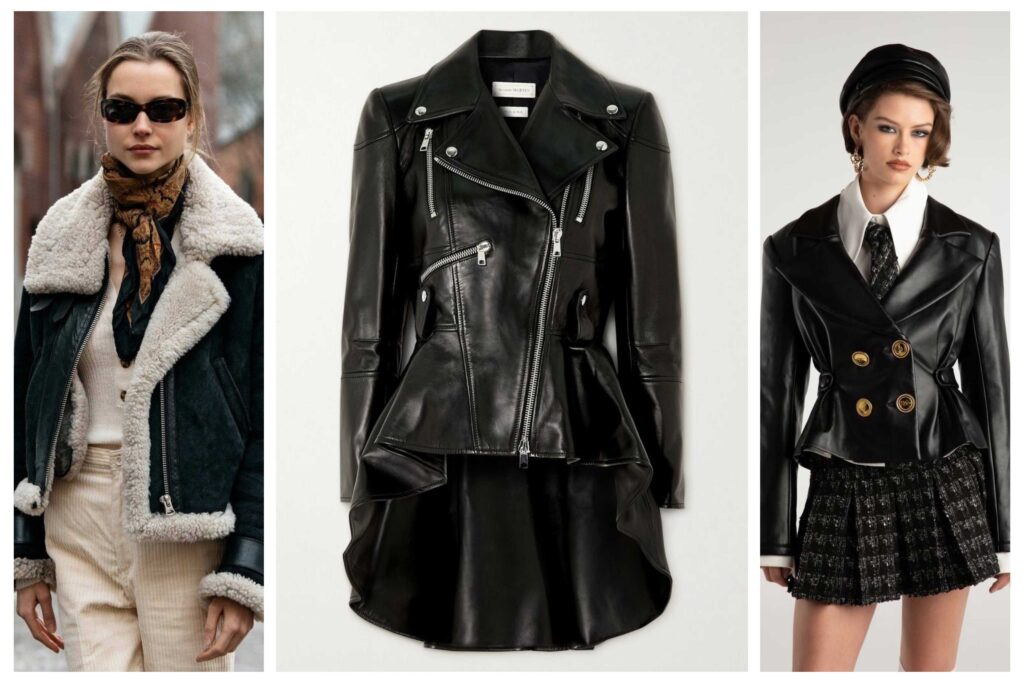 استایل دراماتیک و تیپ با کت چرم دخترانه