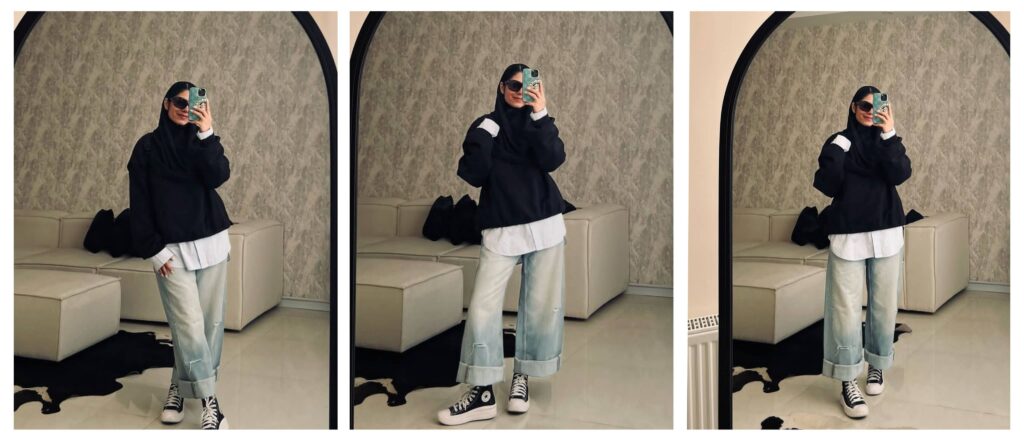 استایل کژوال و اسپرت با بافت و شلوار جین از استایل زمستانی دانشجویی