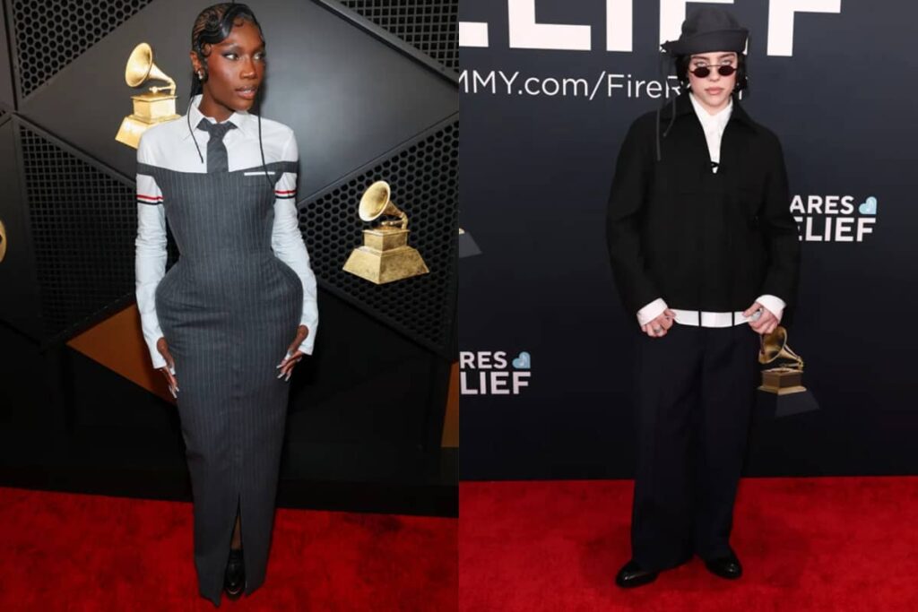 تصویر Doechii  در لباسی از برند Thom Browne Billie Eilish در لباسی از برند Prada