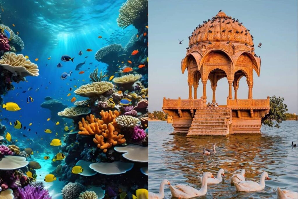 تصویر بنای تاریخی و اقیانوس
