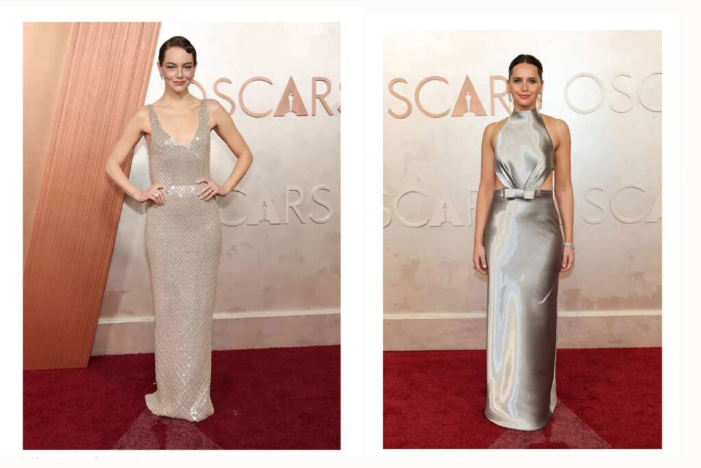 تصویر تصویر اما استون و فلیسیتی بر روی فرش قرمز اسکار ۲۰۲۵