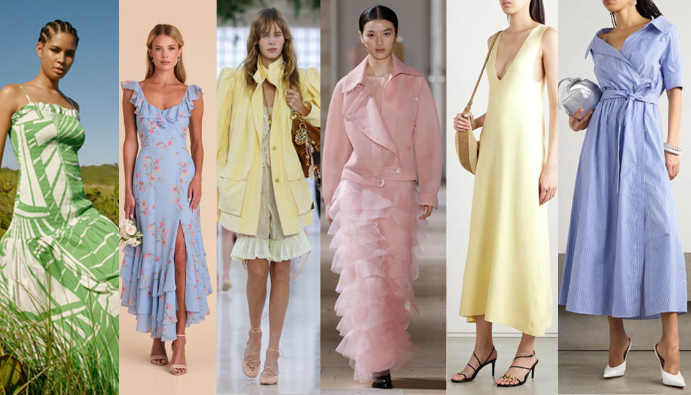 استایلهایی با رنگهای آبیآسمانی، زردکرهای، صورتیپودری و سبز، که جزو بهترین و ترندترینهای بهار و تابستان سال 2025 هستند.