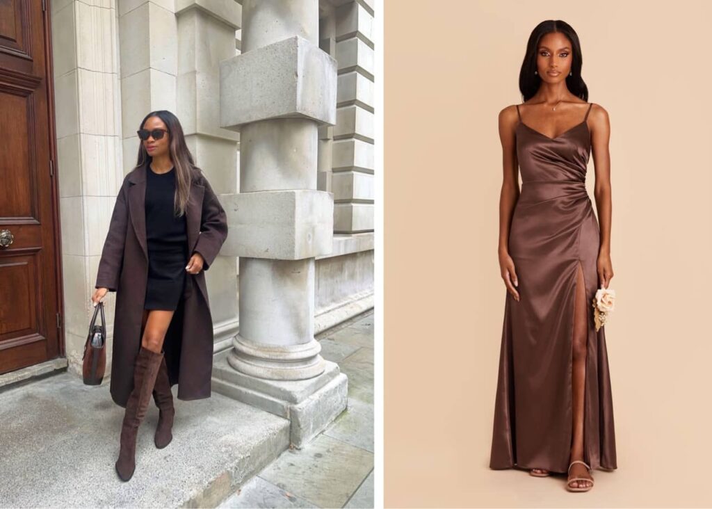 ست کردن رنگ قهوه‌ ای در استایل مهمانی